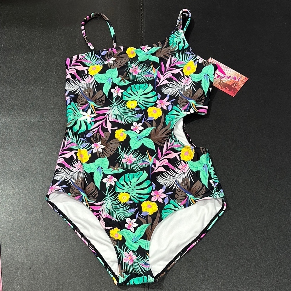 Kanu Surf tropical floral print,removable adjustable strap,cut out waist,1 piece